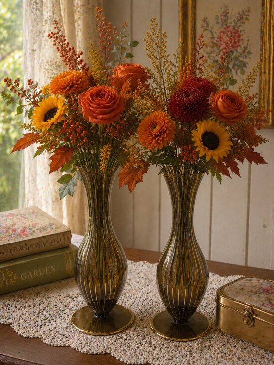 MCM Other - Vintage MCM Brown Glass Vases with Gold Trim